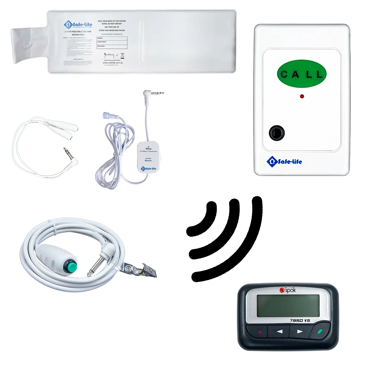 Long Range Wireless Bed Pad & Pendant to Pager Kit